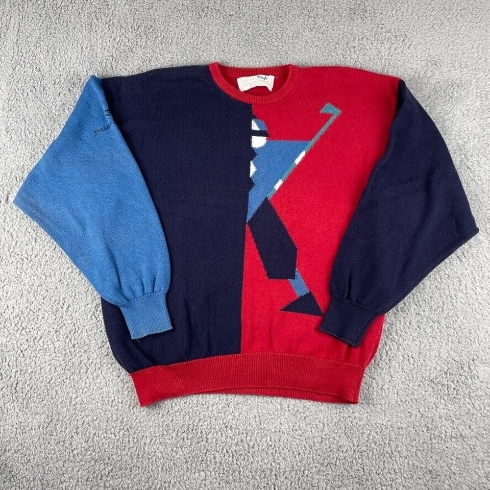 Pringle X Nick Faldo Jumper Mens XL Red Blue Vintage Golf Knit‎ Made In Scotland